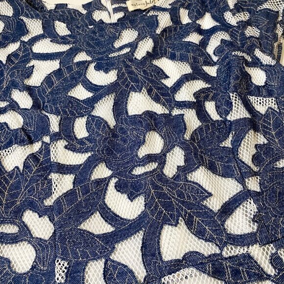 Maison Jules Fit & Flare Dress Cotton Lining With Mesh/Floral Applique Overlay M - Picture 5 of 9